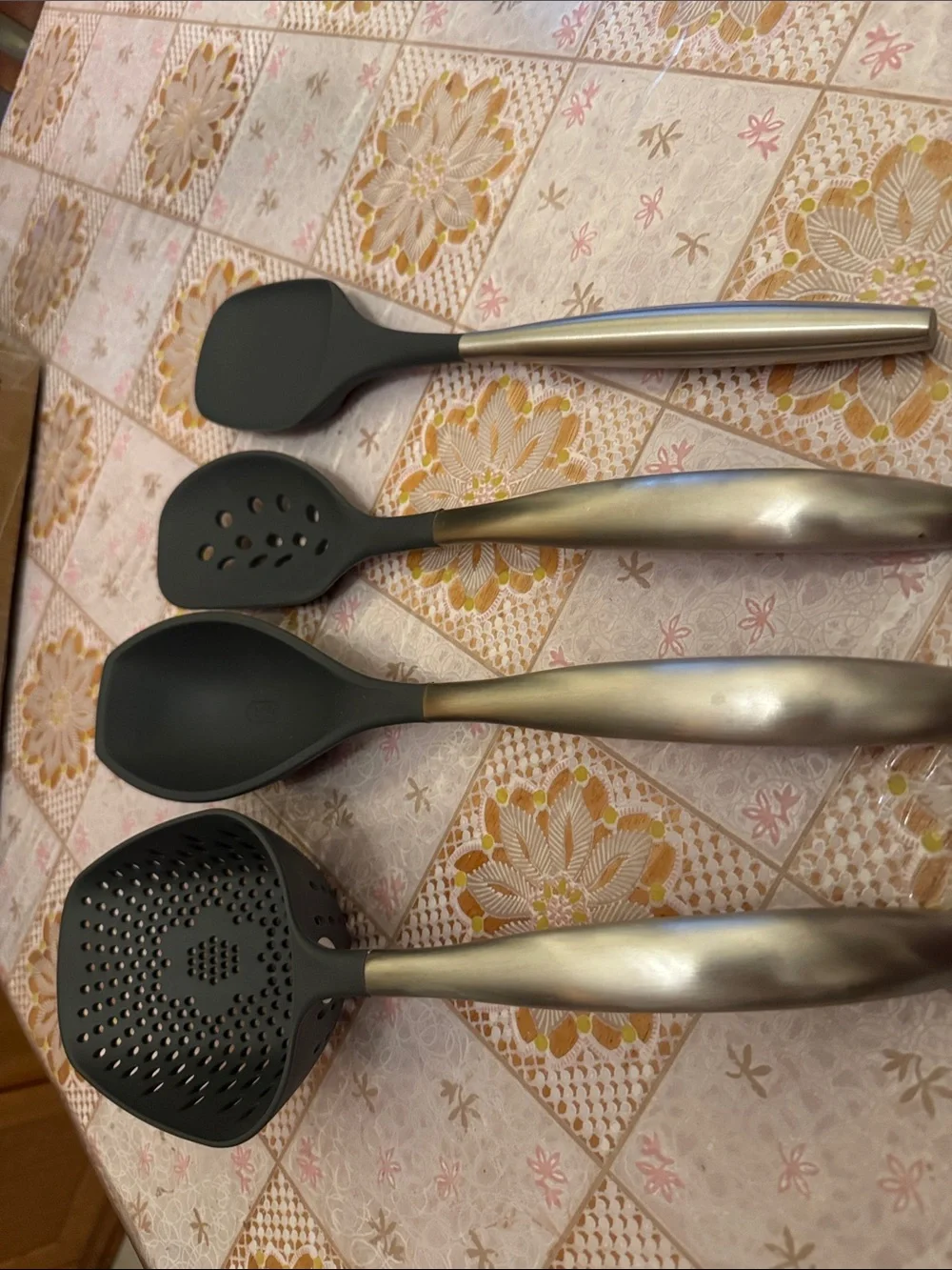 Princess House Black Silicone & Brushed Metal 4-Piece Utensil Set